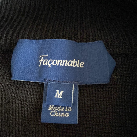 Faconnable Merino Wool Button Down High Neck Cardigan with Pockets Black Size M - Picture 9 of 12